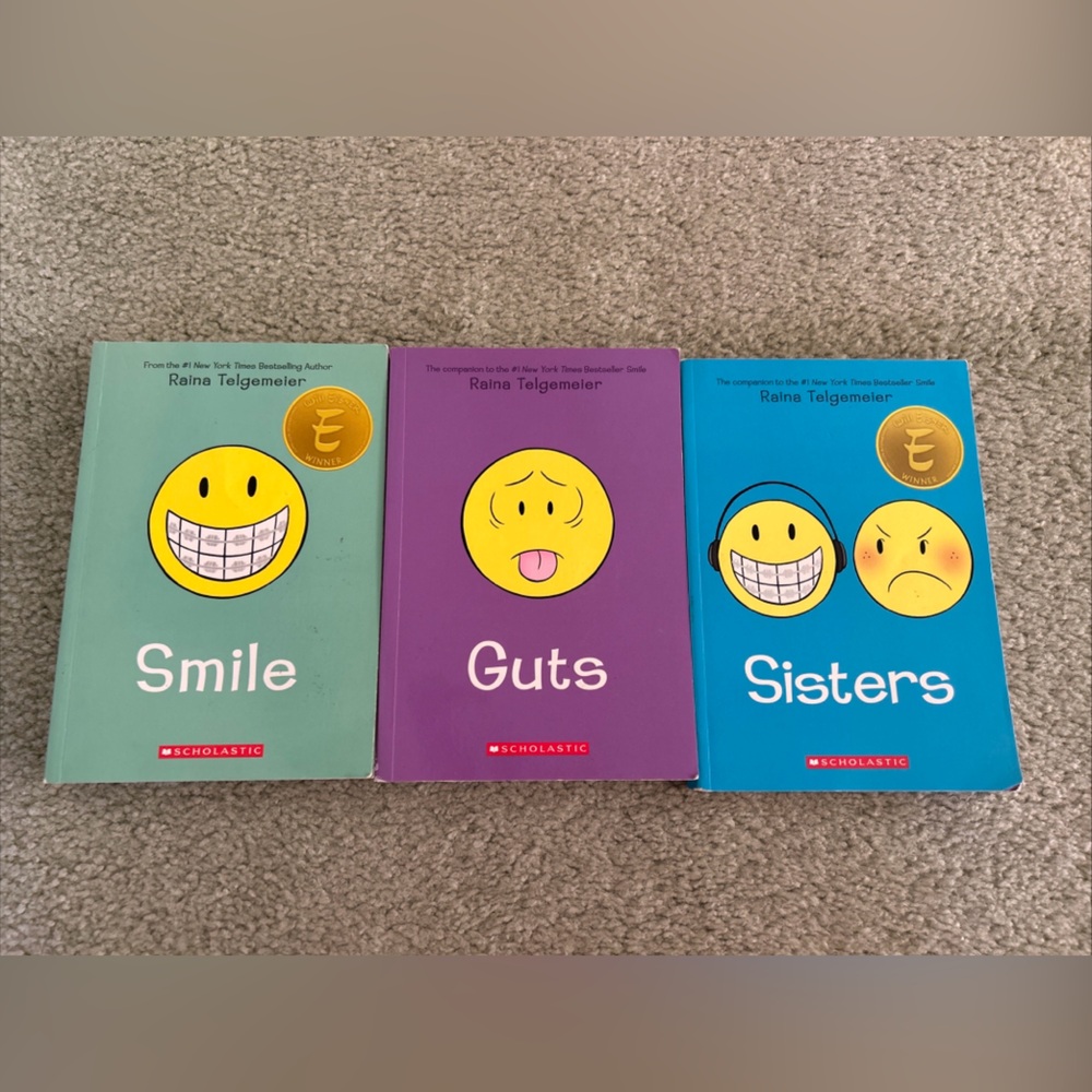 Lot of 3 Books Raina Telgemeier Graphic Novels: Smile Sisters Guts